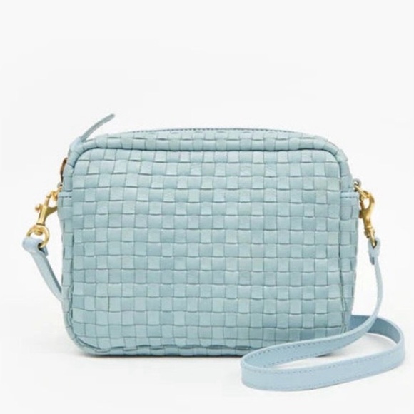 Clare V. Midi Sac - Sunbleached Sky Blue Woven Checker NWT